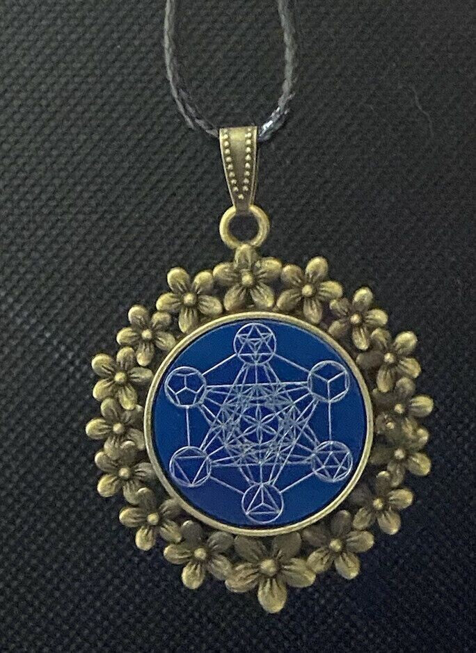 Amulett – bronzefarben, Metatron, Disc in blau 25 mm, zinnlegiert, kupferunterlegt – Produktansicht 1