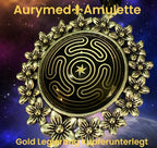 Amulett – bronzefarben, Hekathe Weehl, Disc (hinter Glas) in schwarz 25 mm, goldlegiert, kupferunterlegt – Produktansicht 1
