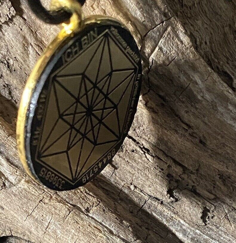 Amulett – Blume des Lebens – Bifilar / Fermat + Blume des Lebens – 30 mm / goldlegiert / nachtschwarz – Produktansicht 1