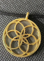 Amulett – Blume des Lebens – Bifilar / Fermat + Blume des Lebens – 30 mm / goldlegiert / nachtschwarz – Produktansicht 1