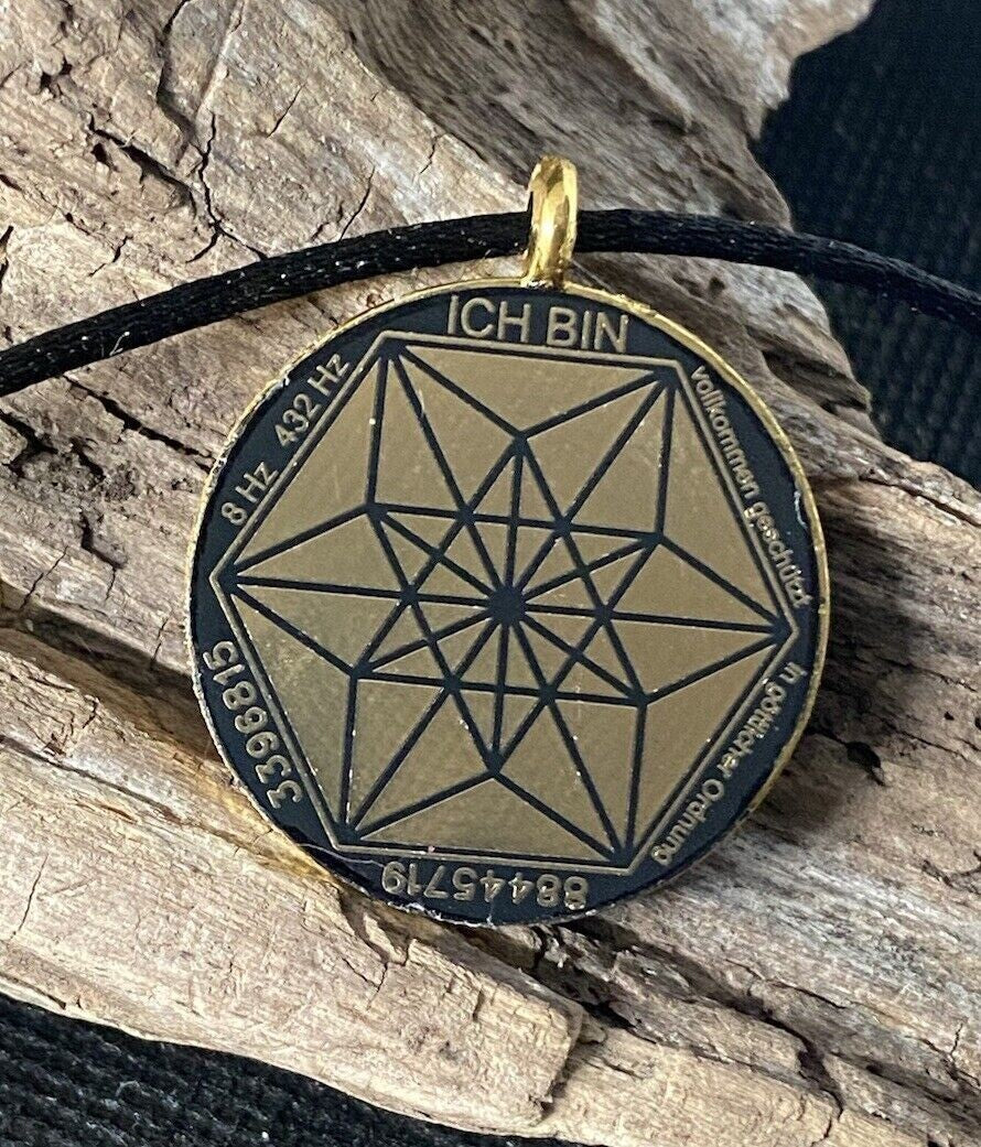 Amulett – Blume des Lebens – Bifilar / Fermat + Blume des Lebens – 30 mm / goldlegiert / nachtschwarz – Produktansicht 1