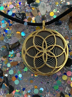 Amulett – Blume des Lebens – Bifilar / Fermat + Blume des Lebens – 30 mm / goldlegiert / nachtschwarz – Produktansicht 1