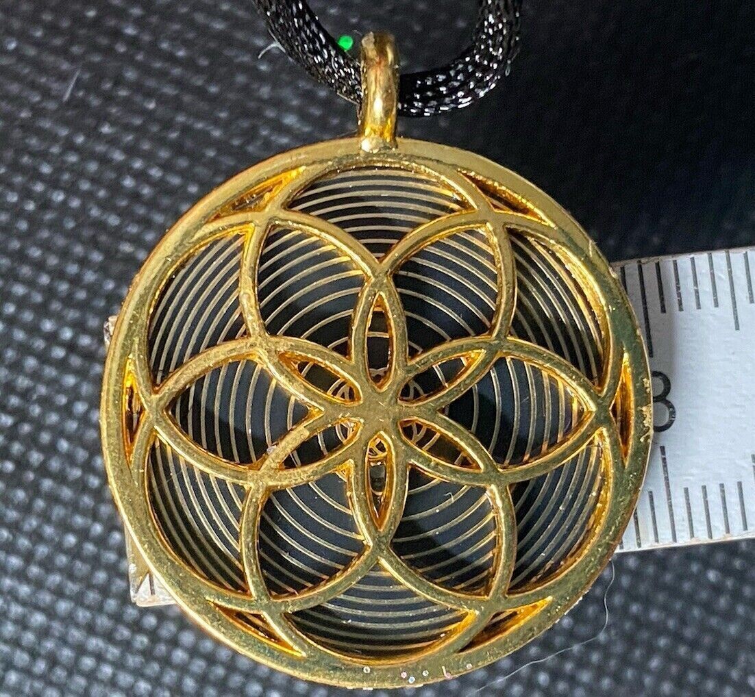 Amulett – Blume des Lebens – Bifilar / Fermat + Blume des Lebens – 30 mm / goldlegiert / nachtschwarz – Produktansicht 1