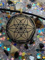 Amulett – Blume des Lebens – Bifilar / Fermat + Blume des Lebens – 30 mm / goldlegiert / nachtschwarz – Produktansicht 1