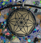 Amulett – Fassung Blume des Lebens – Bifilar / Fermat + Vector Equilibrium – 30 mm / goldlegiert / nachtschwarz – Produktansi