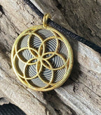 Amulett – Blume des Lebens – Bifilar / Fermat + Blume des Lebens – 30 mm / goldlegiert / nachtschwarz – Produktansicht 1