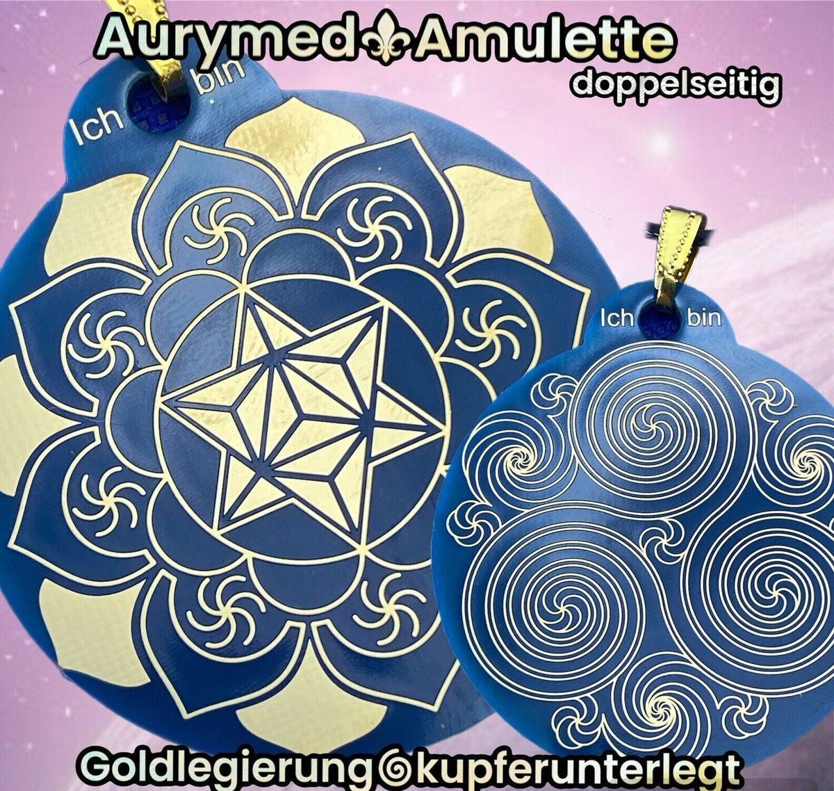 Amulett – Merkaba im Lotus mit den Worten – Merkaba + Lotus – 46 mm – Produktansicht 1