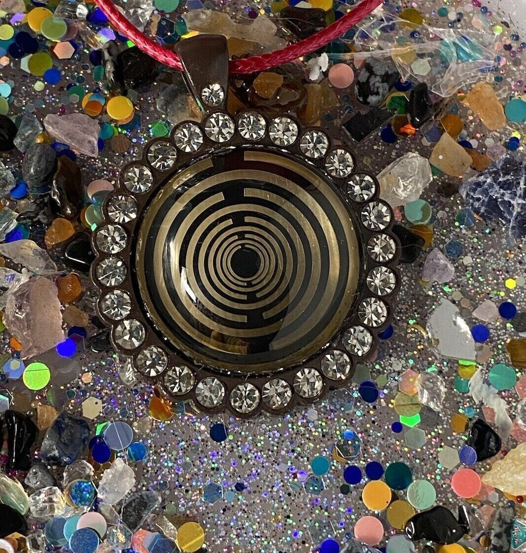 Amulett – Lakhovsky MWO – 25 mm / goldlegiert / Fassung braune – Produktansicht 1
