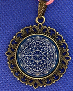 Amulett – bronzefarben, Dodecagram 12 – er Stern, Disc in blau 25 mm, zinnlegiert, kupferunterlegt – Produktansicht 1