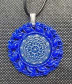 Amulett – Resin Harz Art, Dodecagram 12 – er Stern, Disc in blau 25 mm, zinnlegiert, kupferunterlegt – Produktansicht 1