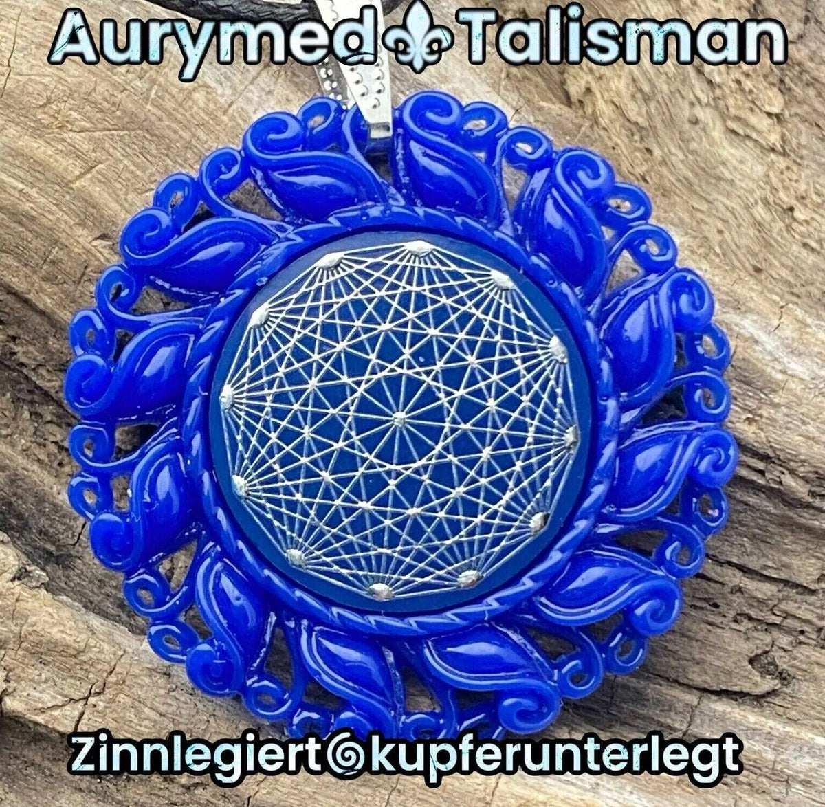 Amulett – Resin Harz Art, Dodecagram 12 – er Stern, Disc in blau 25 mm, zinnlegiert, kupferunterlegt – Produktansicht 1
