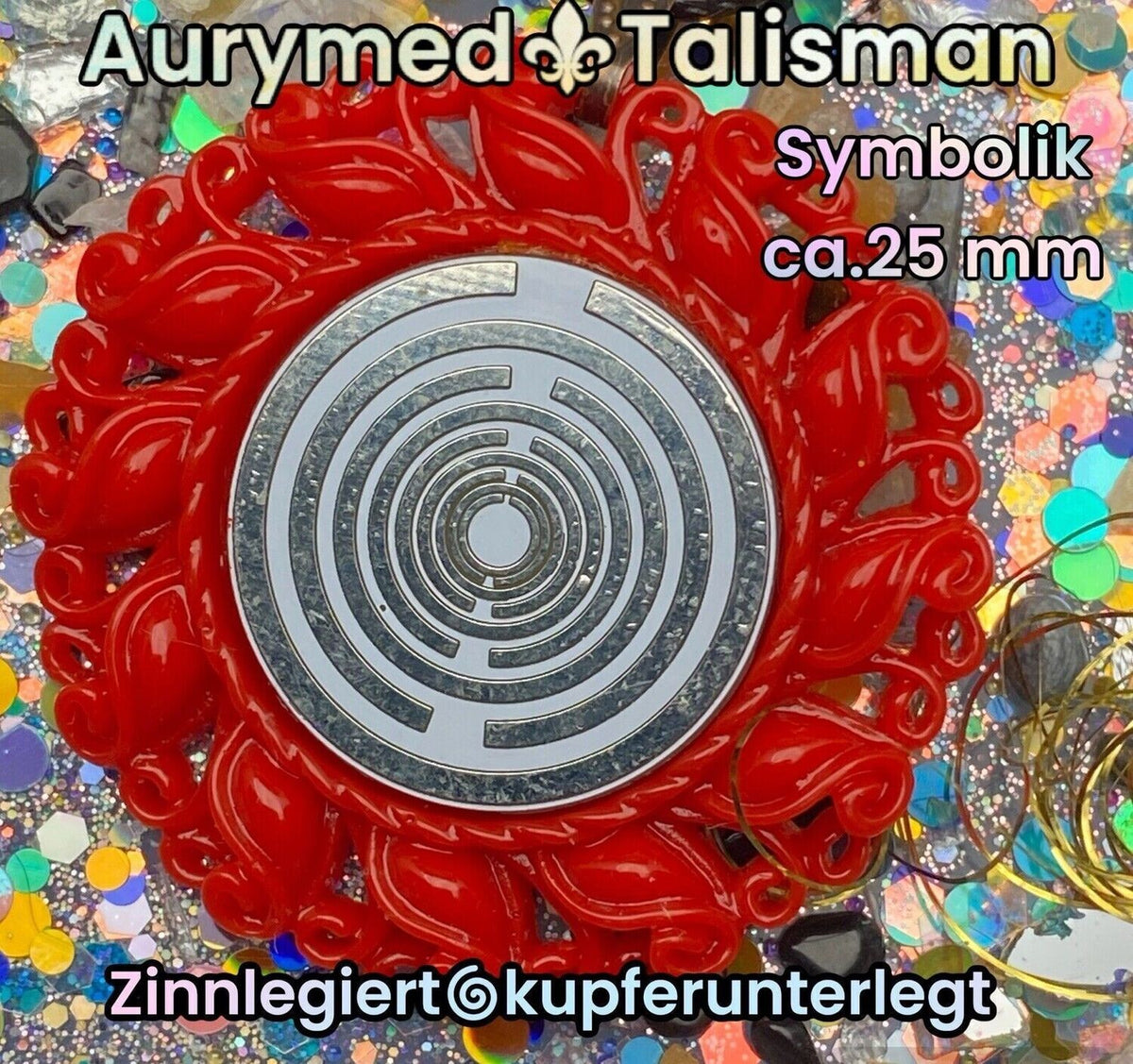 Amulett – Resin Harz Art – Lakhovsky MWO – 25 mm / zinnlegiert / weiß – Produktansicht 1