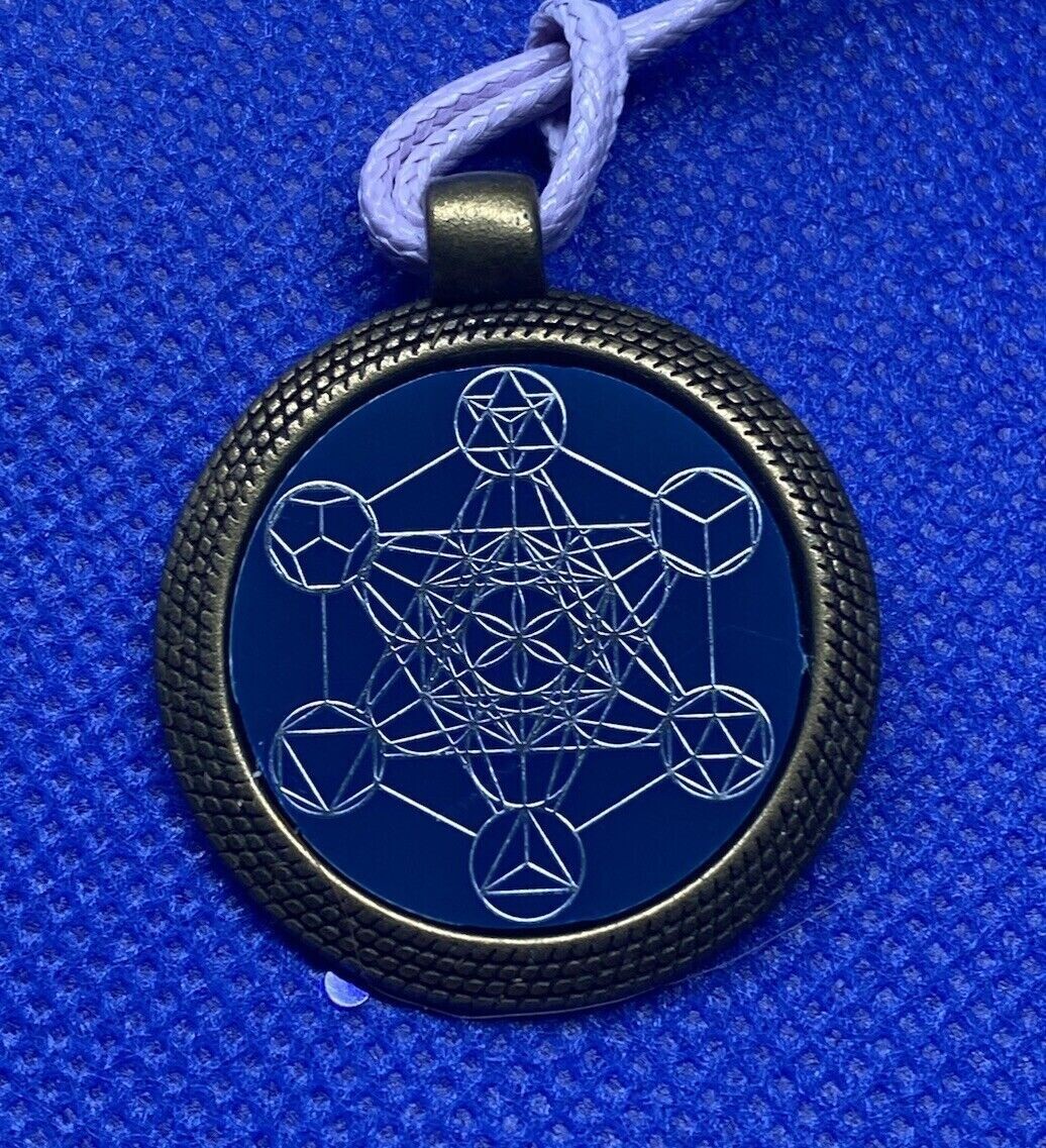 Amulett – bronzefarben, Metatron, Disc in blau 25 mm, zinnlegiert, kupferunterlegt – Produktansicht 1