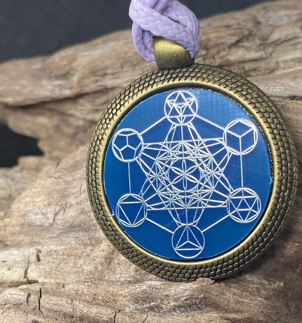 Amulett – bronzefarben, Metatron, Disc in blau 25 mm, zinnlegiert, kupferunterlegt – Produktansicht 1
