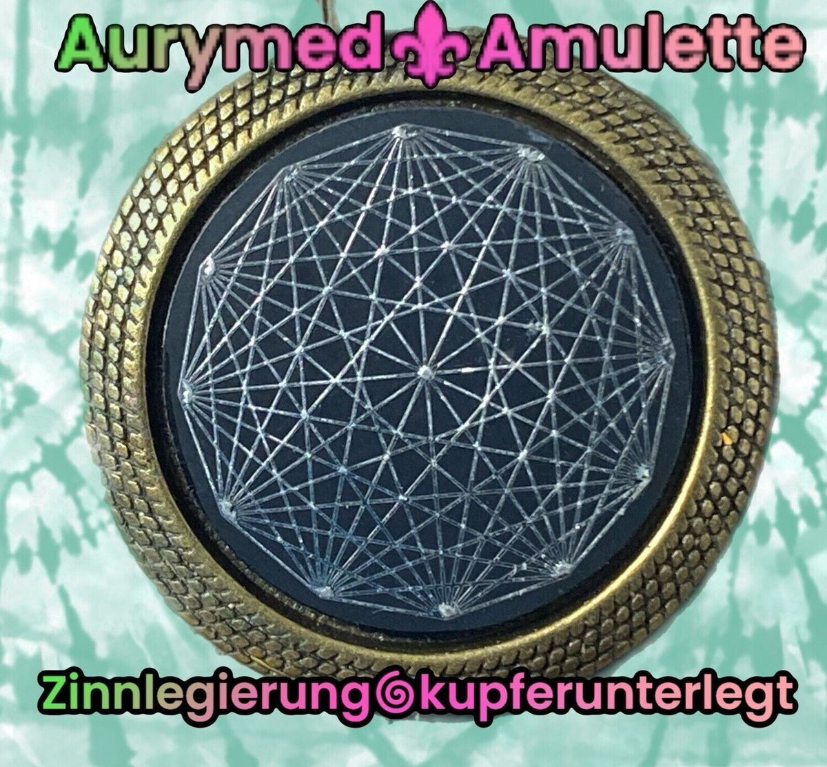 Amulett – bronzefarben, Dodecagram 12 – er Stern, Disc in schwarz 25 mm, zinnlegiert, kupferunterlegt – Produktansicht 1