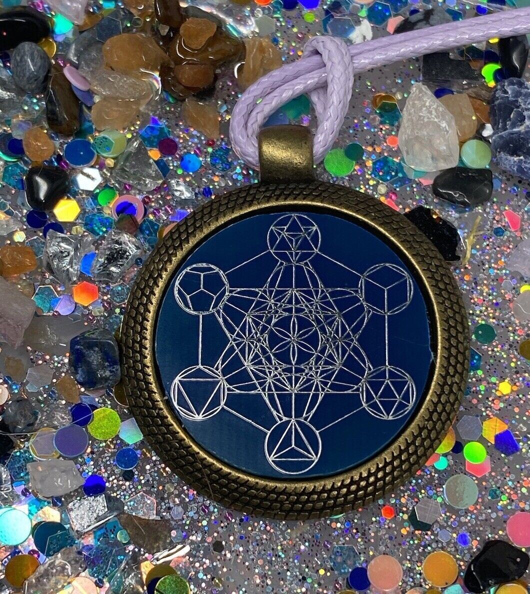 Amulett – bronzefarben, Metatron, Disc in blau 25 mm, zinnlegiert, kupferunterlegt – Produktansicht 1