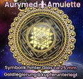 Amulett – Sri Yantra als nachtschwarzer 25 mm – Sri Yantra – 25 mm / goldlegiert / Fassung bronzefarben – Produktansicht 1