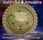 Amulett – bronzefarben, Hekathe Wheel, Disc (hinter Glas) in schwarz 25 mm, goldlegiert, kupferunterlegt – Produktansicht 1