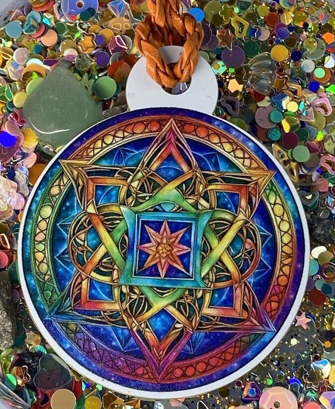 Amulett – Sri Yantra+ regenbogen Farbenden Lotus, doppelseitig, 1 Seite goldlegiert, kupferunterlegt – Produktansicht 1