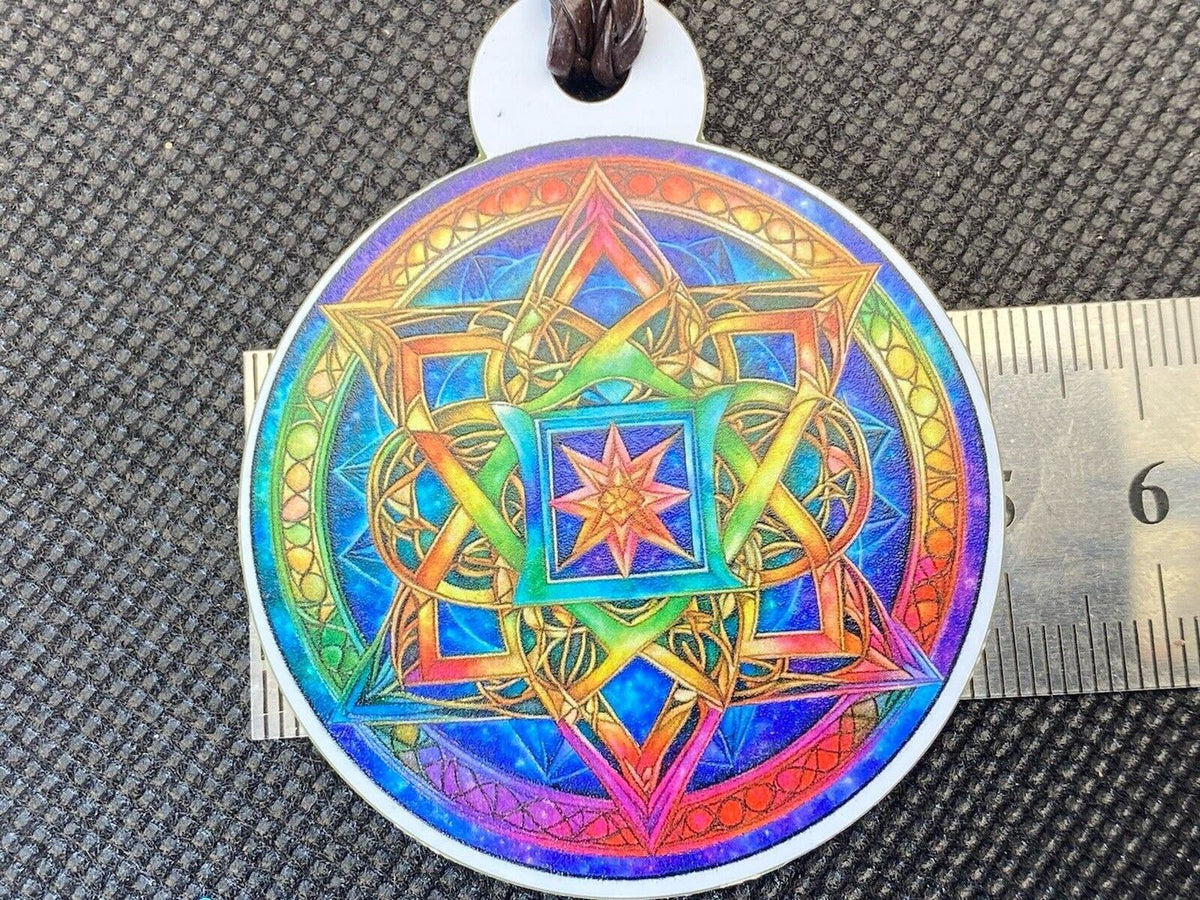 Amulett – Sri Yantra+ regenbogen Farbenden Lotus, doppelseitig, 1 Seite goldlegiert, kupferunterlegt – Produktansicht 1