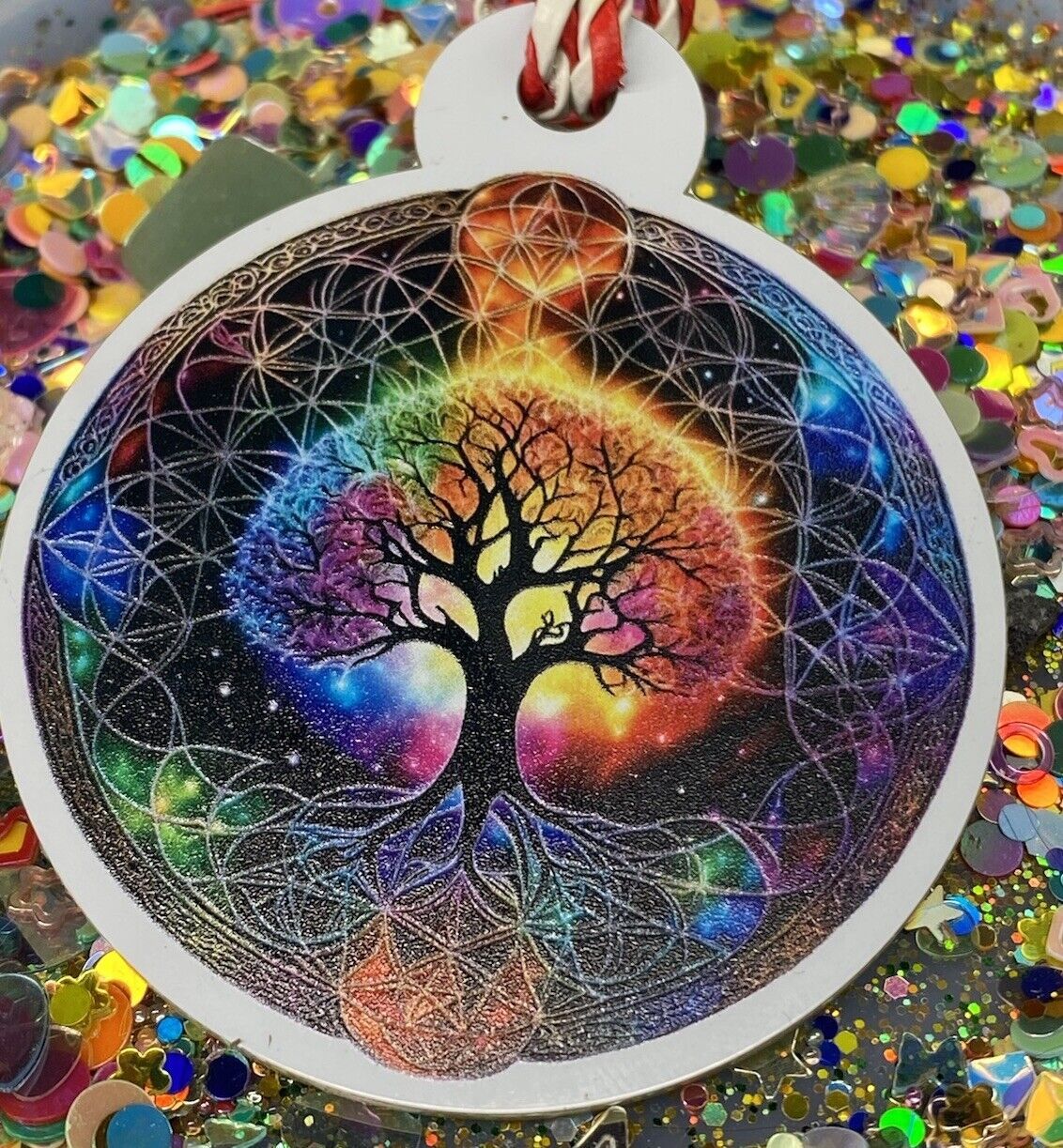 Amulett – Disc Baum des Lebens in – Metatron – 50 mm / goldlegiert / regenbogenfarben – Produktansicht 1