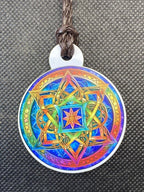 Amulett – Sri Yantra+ regenbogen Farbenden Lotus, doppelseitig, 1 Seite goldlegiert, kupferunterlegt – Produktansicht 1