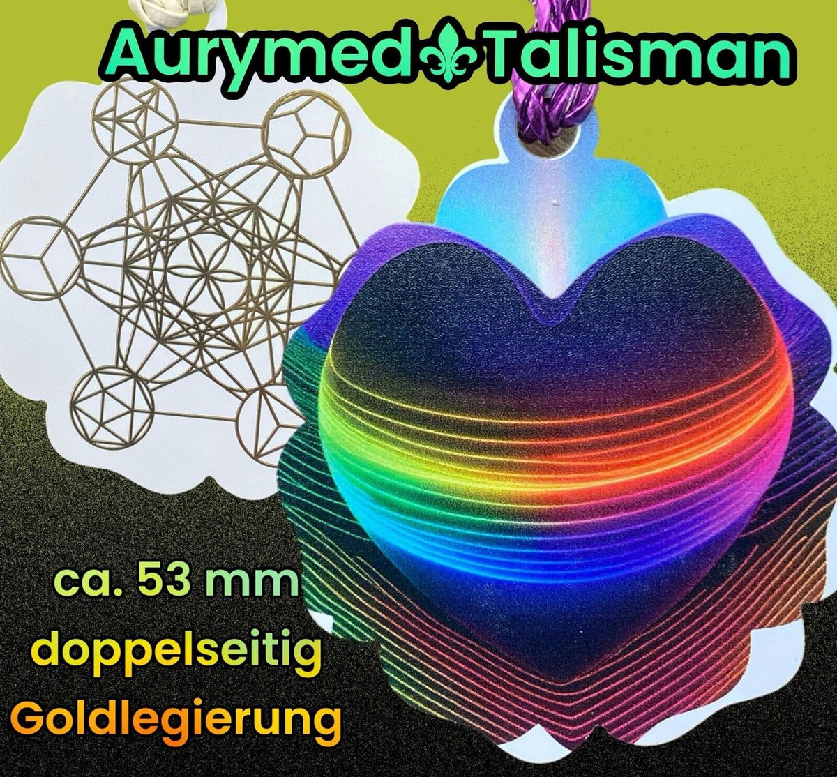 Amulett – Disc – mein Herz zeigt Liebe in – Metatron – 53 mm / goldlegiert – Produktansicht 1