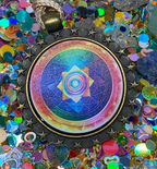 Amulett – Sternenkranz – Sri Yantra + Merkaba – 25 mm / goldlegiert / regenbogenfarben – Produktansicht 1