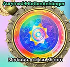 Amulett – Sternenkranz – Sri Yantra + Merkaba – 25 mm / goldlegiert / regenbogenfarben – Produktansicht 1