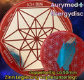 50 mm Disc 2er-Set – Vector Equilibrium + Blume des Lebens – zinnlegiert / feuerrot / rot – Produktansicht 1