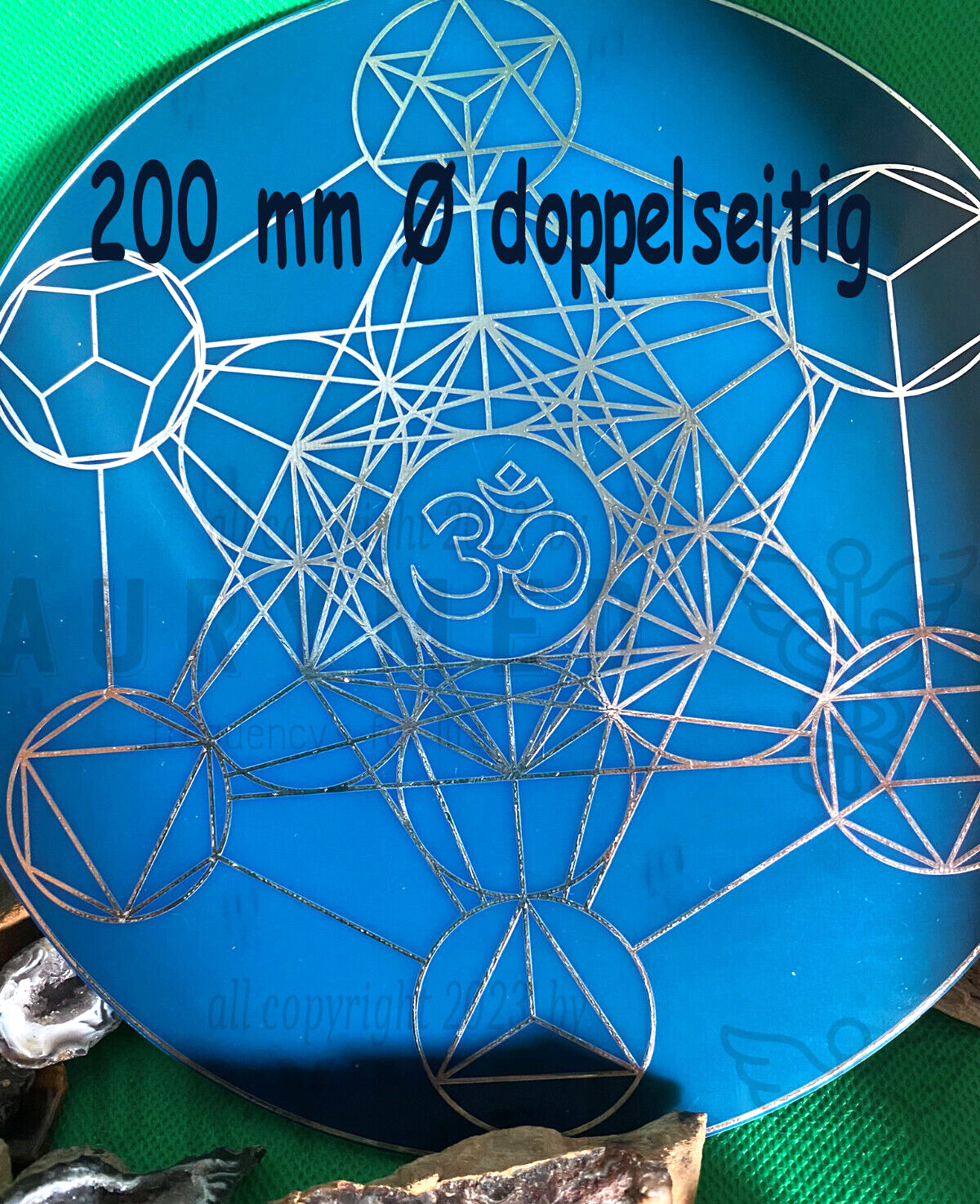 200 mm Disc – Metatron+ der Lakhovsky MWO Ozillator, doppelseitig, Zinn Legierung, kupferunterlegt, blau – Produktansicht 1