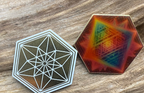 28 mm Mini Coins – Vector Equilibrium & Sri Yantra – 6-Eck – Stückzahl wählbar