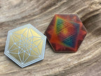 28 mm Mini Coins – Vector Equilibrium & Sri Yantra – 6-Eck – Stückzahl wählbar