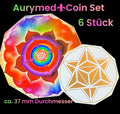 37 mm Disc 6er – Set – Merkaba+ den Regenbogen Lotus, doppelseitig, 1 Seite goldlegiert, kupferunterlegt – Produktansicht 1