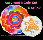 37 mm Disc 6er – Set – Merkaba+ den Regenbogen Lotus, doppelseitig, 1 Seite goldlegiert, kupferunterlegt – Produktansicht 1