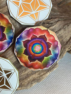 37 mm Disc 6er – Set – Merkaba+ den Regenbogen Lotus, doppelseitig, 1 Seite goldlegiert, kupferunterlegt – Produktansicht 1