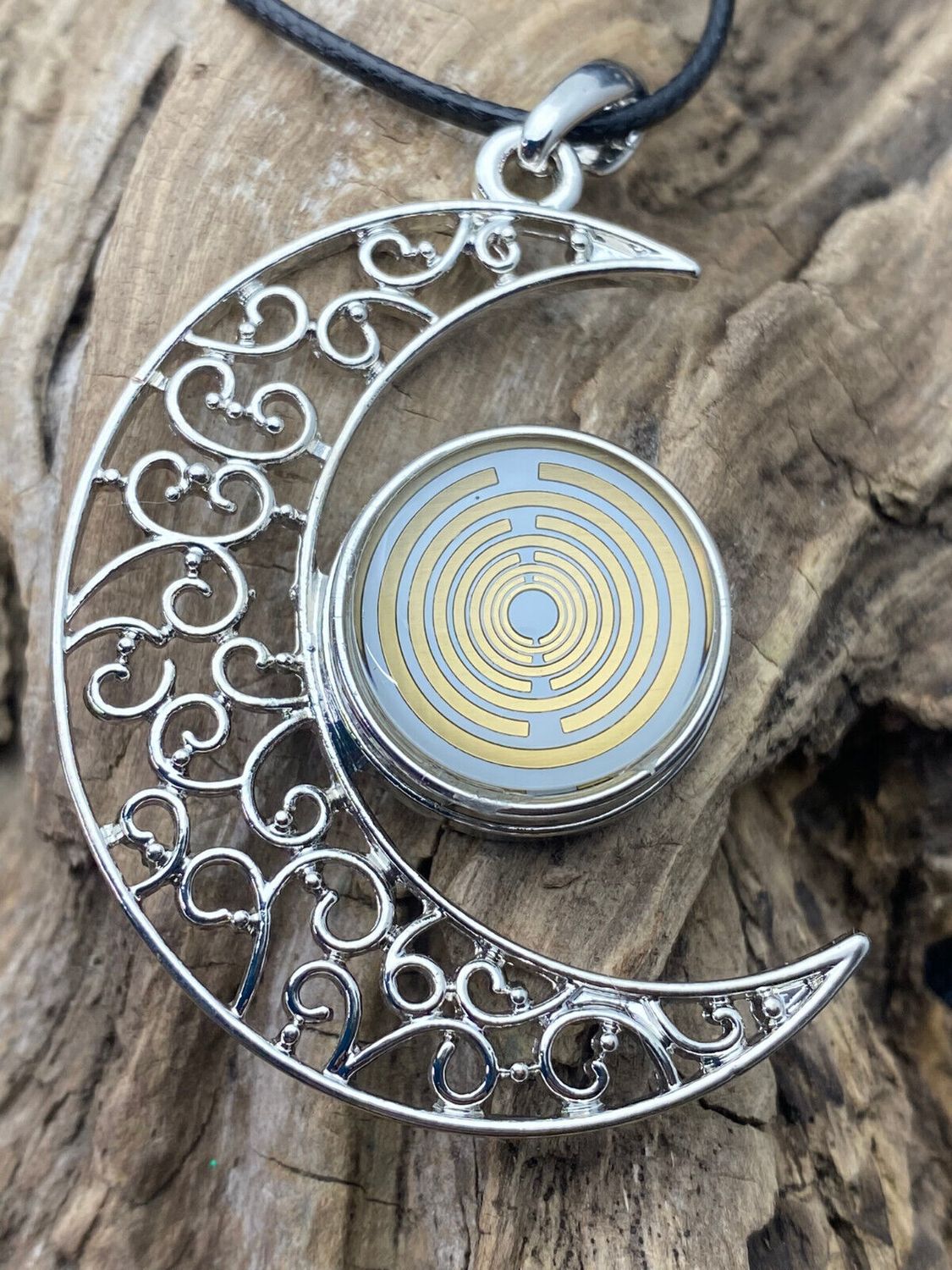 Amulett – Mond mit Wechseldruckknopf mit – Lakhovsky MWO – 18 mm / goldlegiert / schwarz – Produktansicht 1