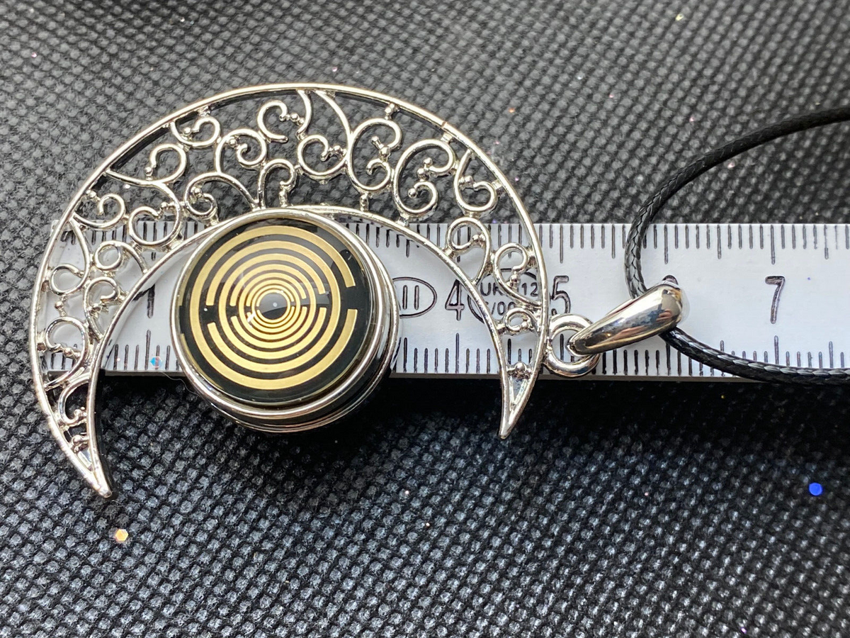 Amulett – Mond mit Wechseldruckknopf mit – Lakhovsky MWO – 18 mm / goldlegiert / schwarz – Produktansicht 1