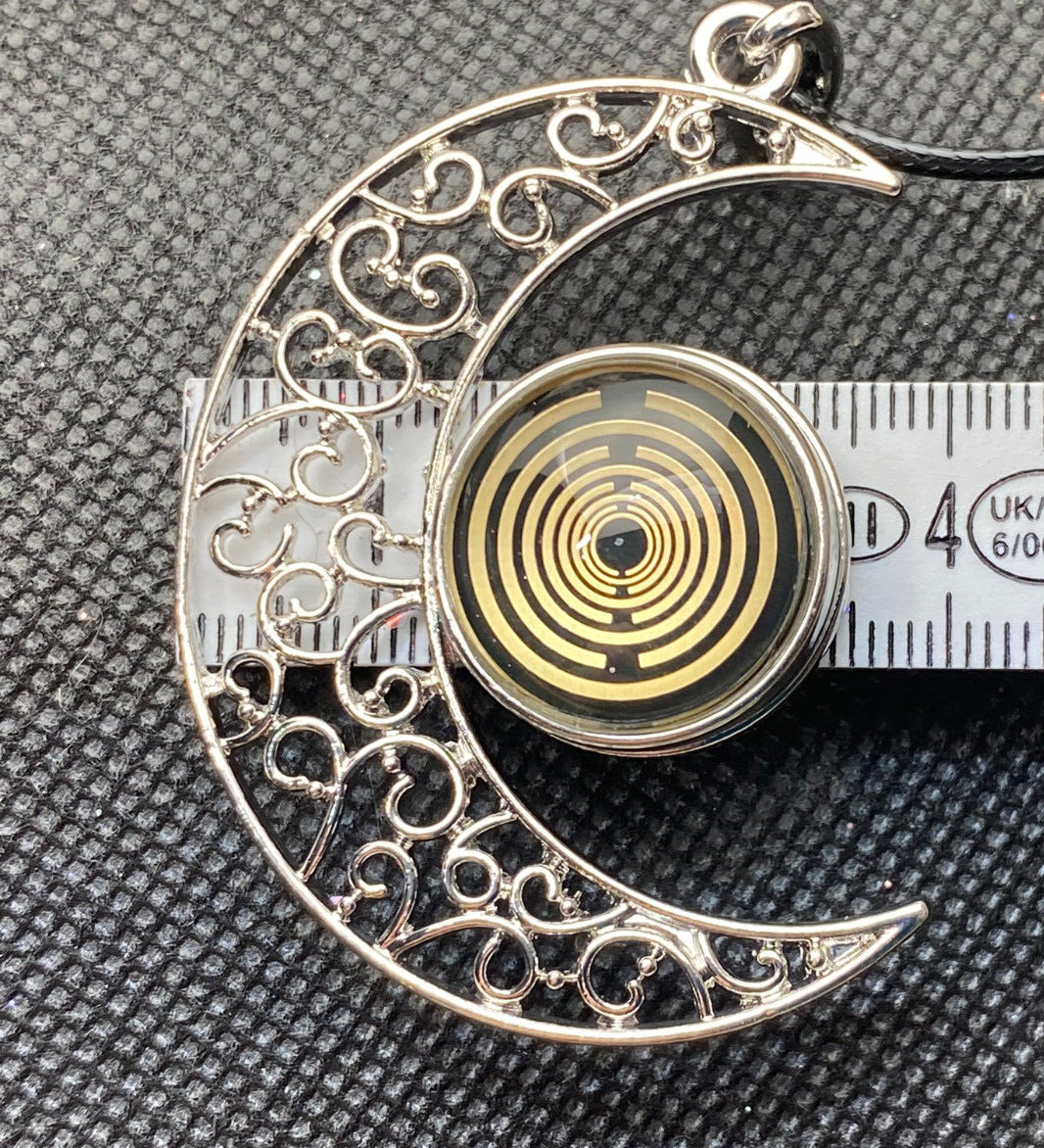 Amulett – Mond mit Wechseldruckknopf mit – Lakhovsky MWO – 18 mm / goldlegiert / schwarz – Produktansicht 1