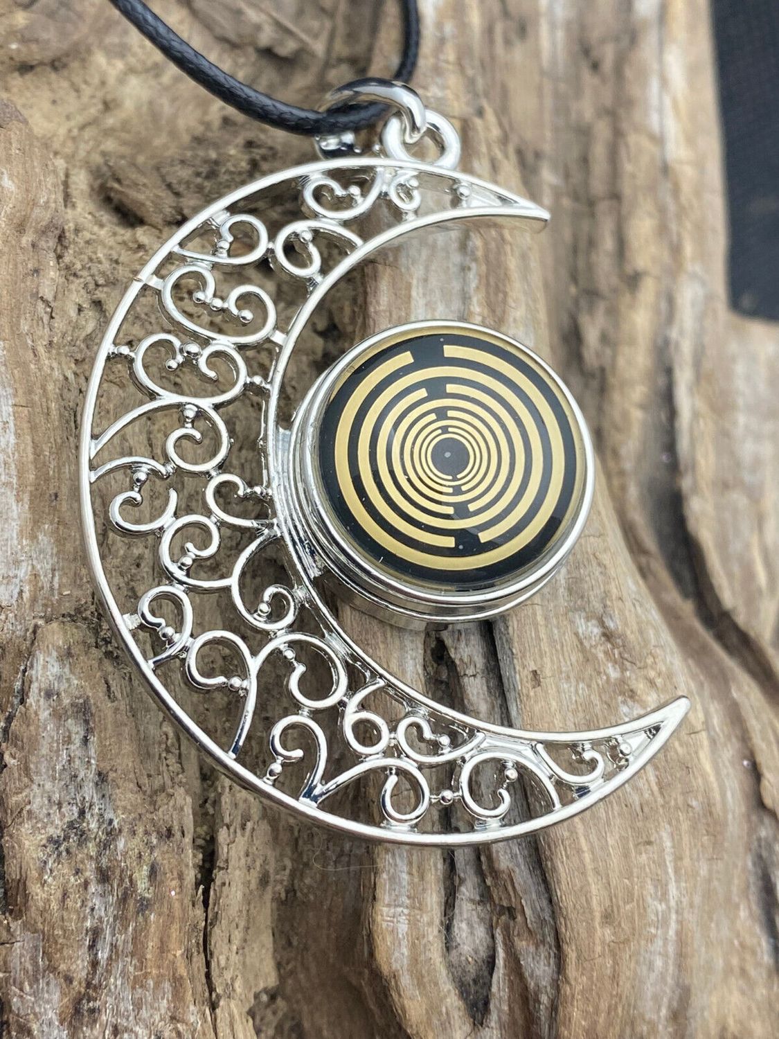 Amulett – Mond mit Wechseldruckknopf mit – Lakhovsky MWO – 18 mm / goldlegiert / schwarz – Produktansicht 1