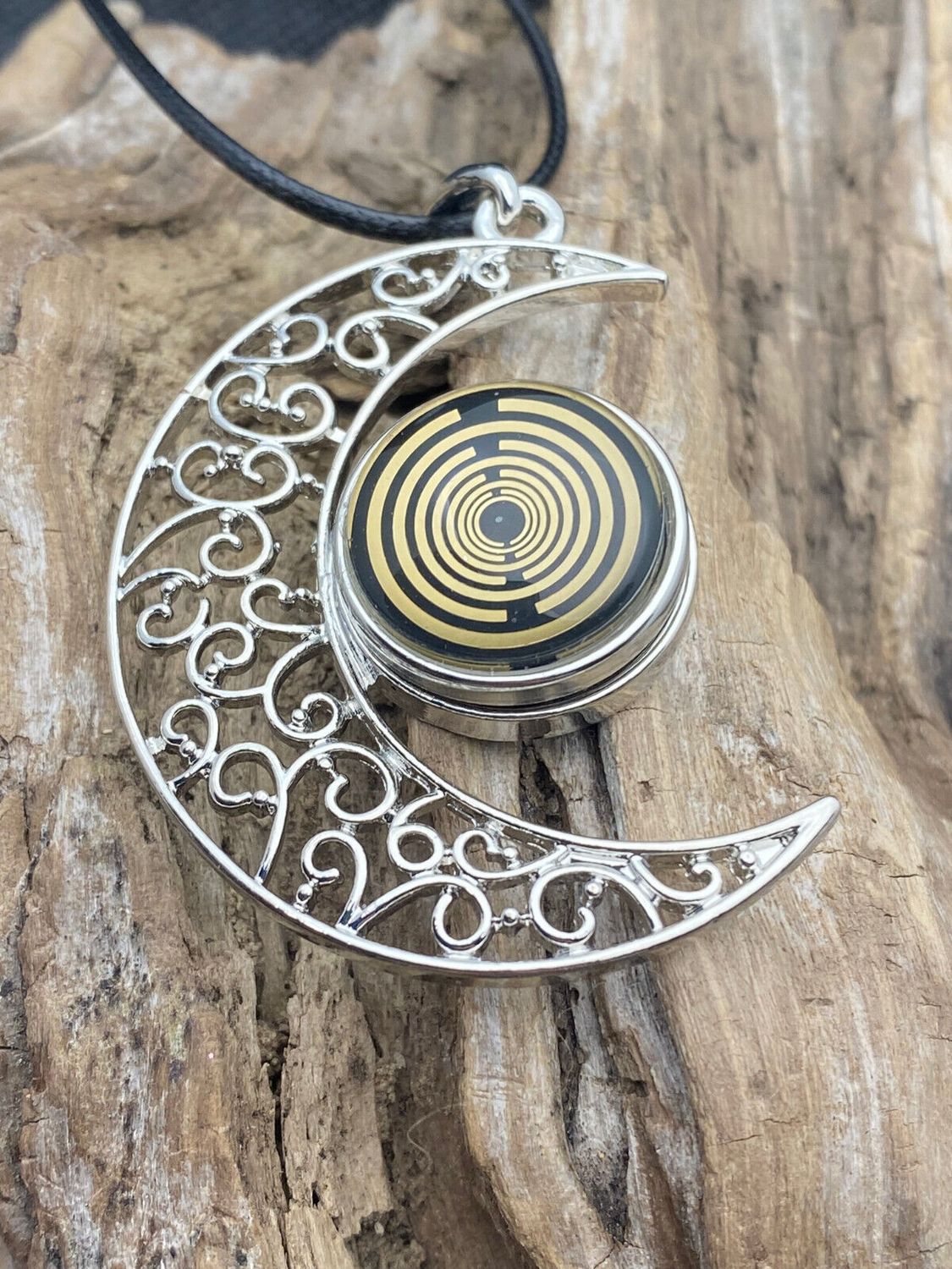 Amulett – Mond mit Wechseldruckknopf mit – Lakhovsky MWO – 18 mm / goldlegiert / schwarz – Produktansicht 1