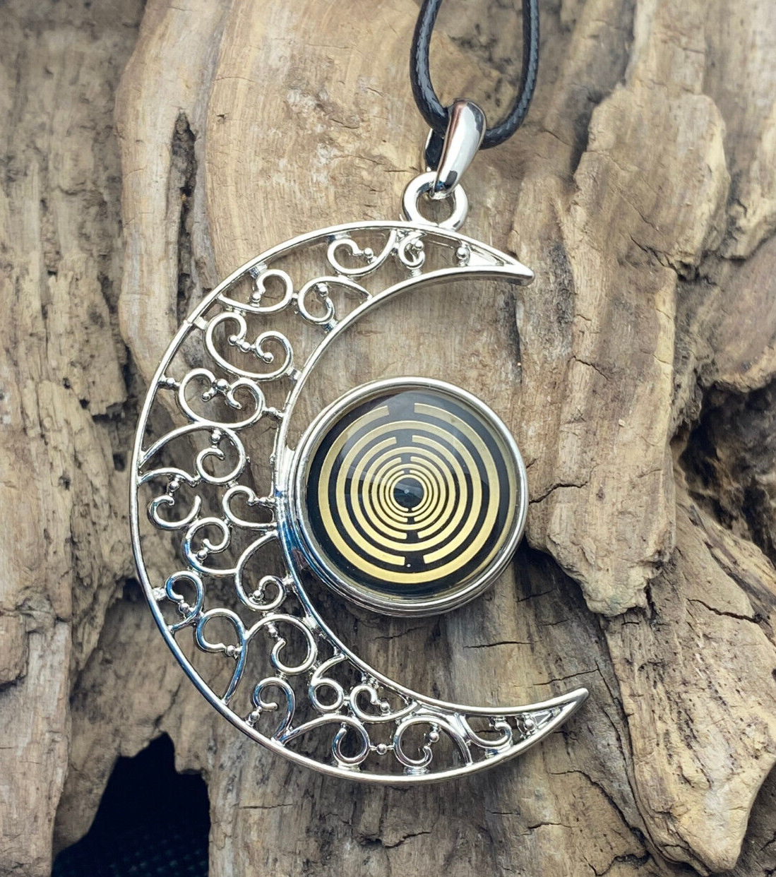 Amulett – Mond mit Wechseldruckknopf mit – Lakhovsky MWO – 18 mm / goldlegiert / schwarz – Produktansicht 1