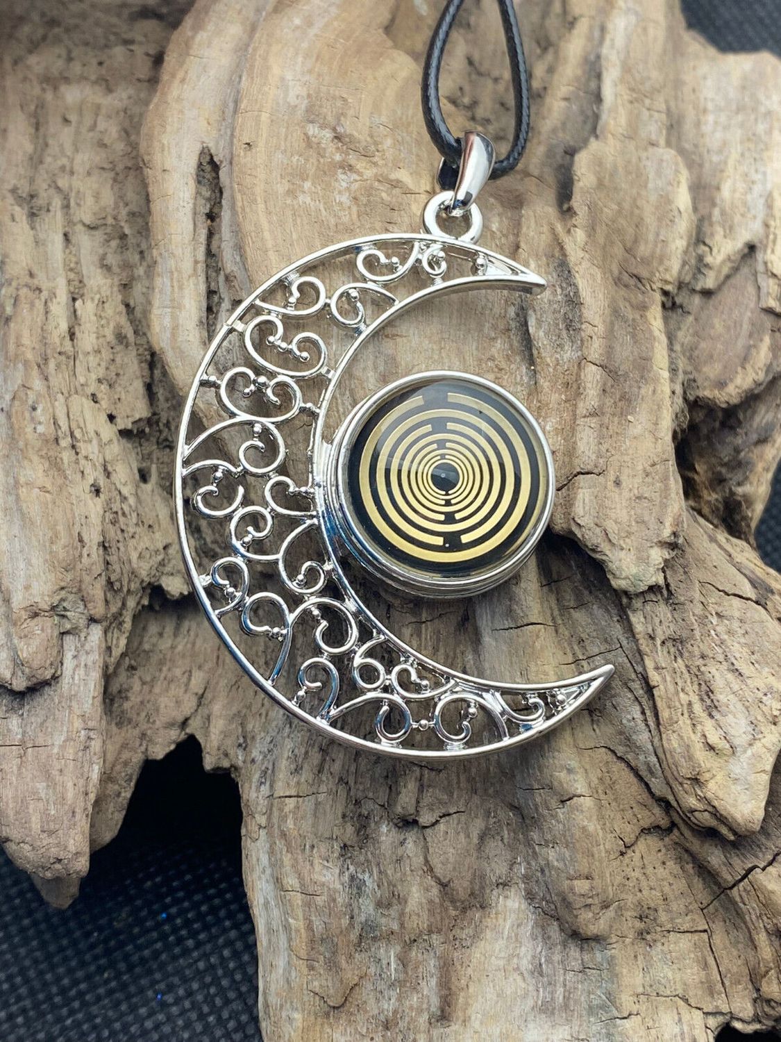 Amulett – Mond mit Wechseldruckknopf mit – Lakhovsky MWO – 18 mm / goldlegiert / schwarz – Produktansicht 1