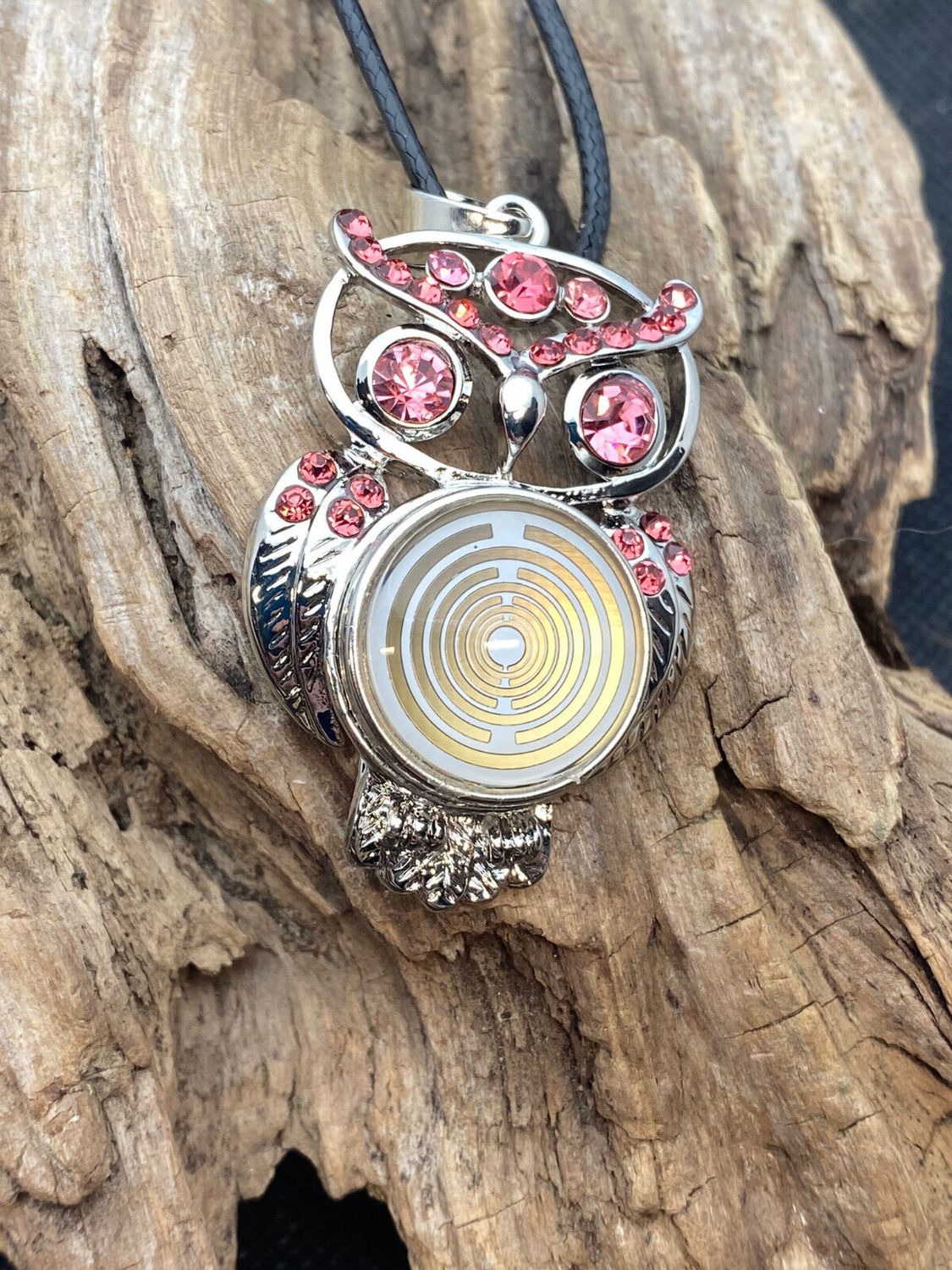 Amulett 2er-Set – Eule mit 2 Stück Wechseldruckknopf – goldlegiert / schwarz – Produktansicht 1