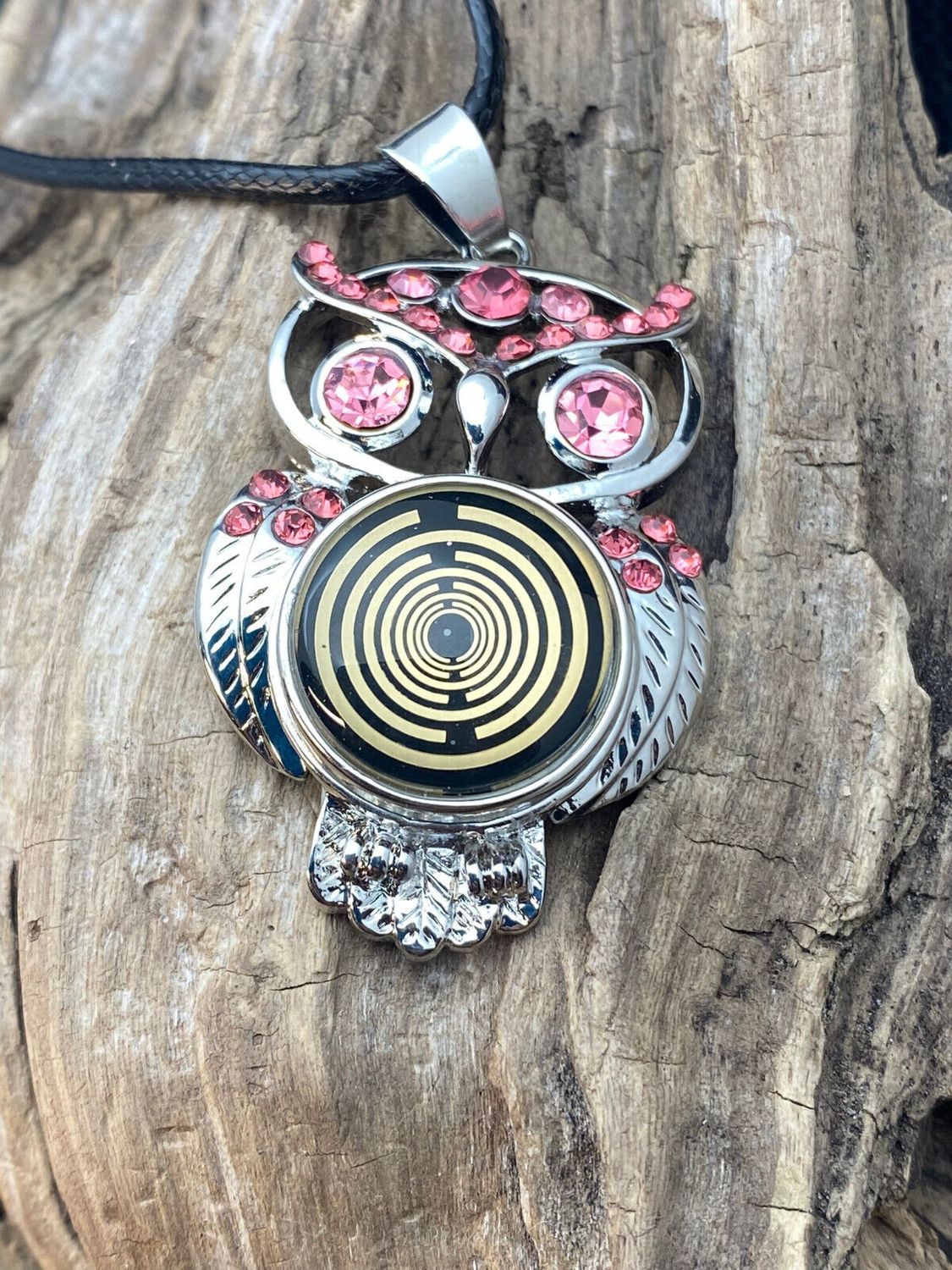 Amulett 2er-Set – Eule mit 2 Stück Wechseldruckknopf – goldlegiert / schwarz – Produktansicht 1