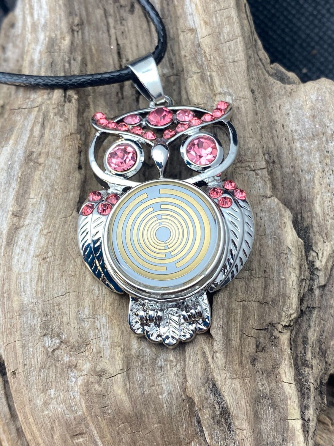 Amulett 2er-Set – Eule mit 2 Stück Wechseldruckknopf – goldlegiert / schwarz – Produktansicht 1