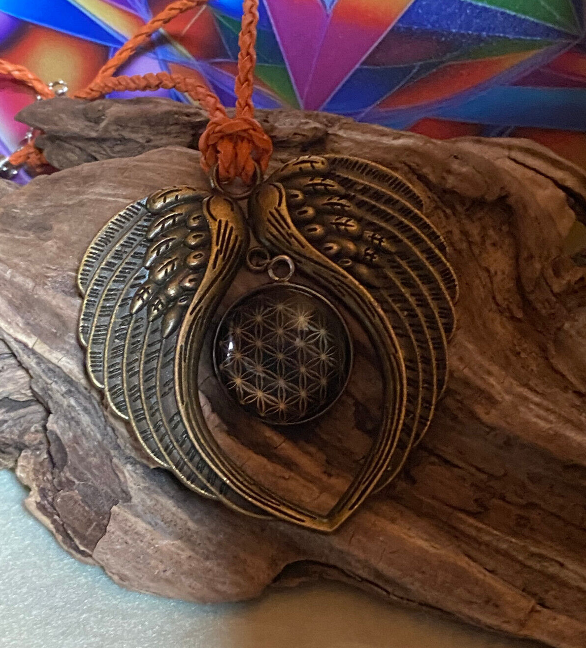 Amulett – Blume des Lebens – 25 mm / goldlegiert / schwarz – Produktansicht 1