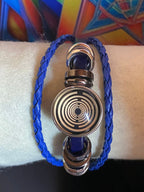 Armband-mehrsträngig, blau,mit 2x Wechseldruckknopf,Symbol Lakhovsky MWO Schwingkreis Oszillator Antenne (stromlos), Wechsel Disc ca. 18 mm hinter Glas,