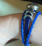 Armband-mehrsträngig, blau,mit 2x Wechseldruckknopf,Symbol Lakhovsky MWO Schwingkreis Oszillator Antenne (stromlos), Wechsel Disc ca. 18 mm hinter Glas,