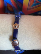 Armband-mehrsträngig, blau,mit 2x Wechseldruckknopf,Symbol Lakhovsky MWO Schwingkreis Oszillator Antenne (stromlos), Wechsel Disc ca. 18 mm hinter Glas,